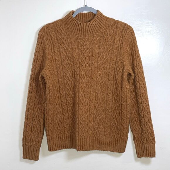 On 34th Women's Cozy Cable-Knit Crewneck Sweater AC2 Bright Orange Size M - Picture 2 of 9